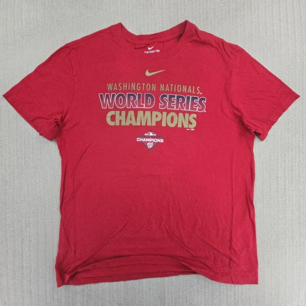Nike Washington Nationals Shirt Mens Large Red MLB World‎ Series Champions